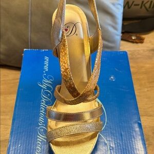 Delicious Metallic Gold Strappy Slingback Heel